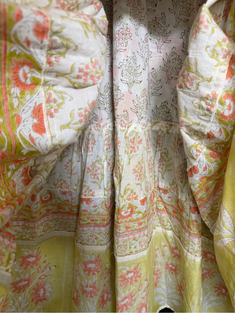 Sue Sartor Flounce Floral Block Print Maxi Dress in Coral/Green, Size XL - Picture 7 of 8